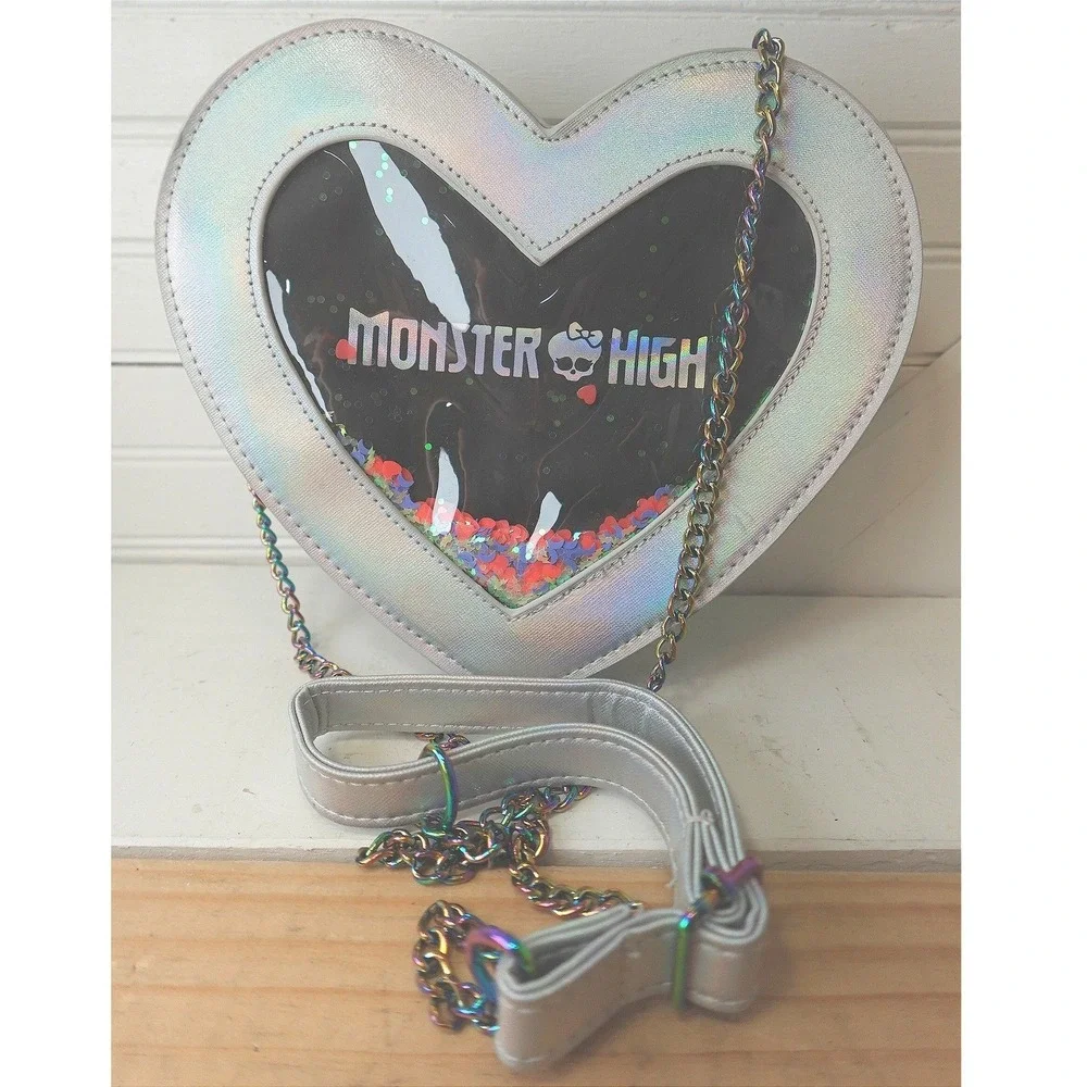 Monster High Heart Crossbody Purse Silver Metallic Costume‎ Chain Adjustable Bag